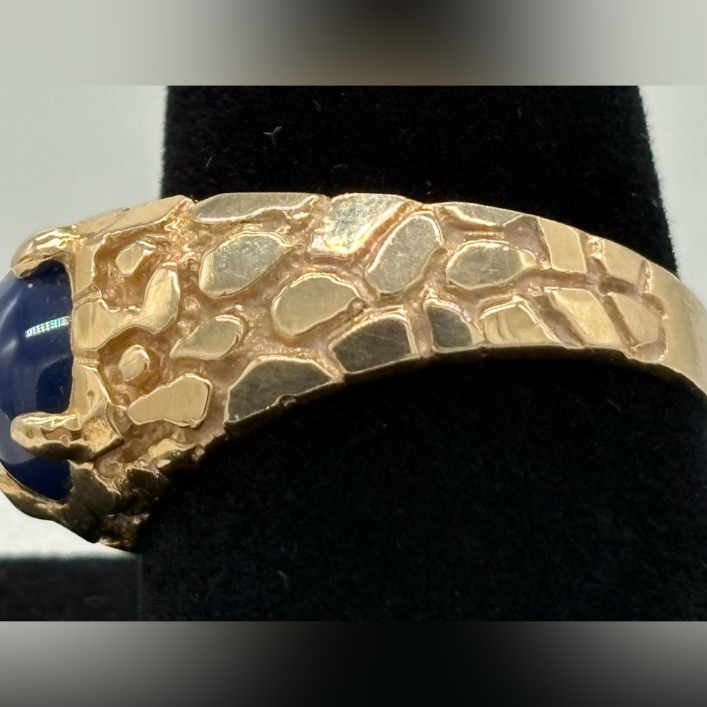 14k Gold Nugget Design Blue Prong Set Stone - Picture 5 of 15
